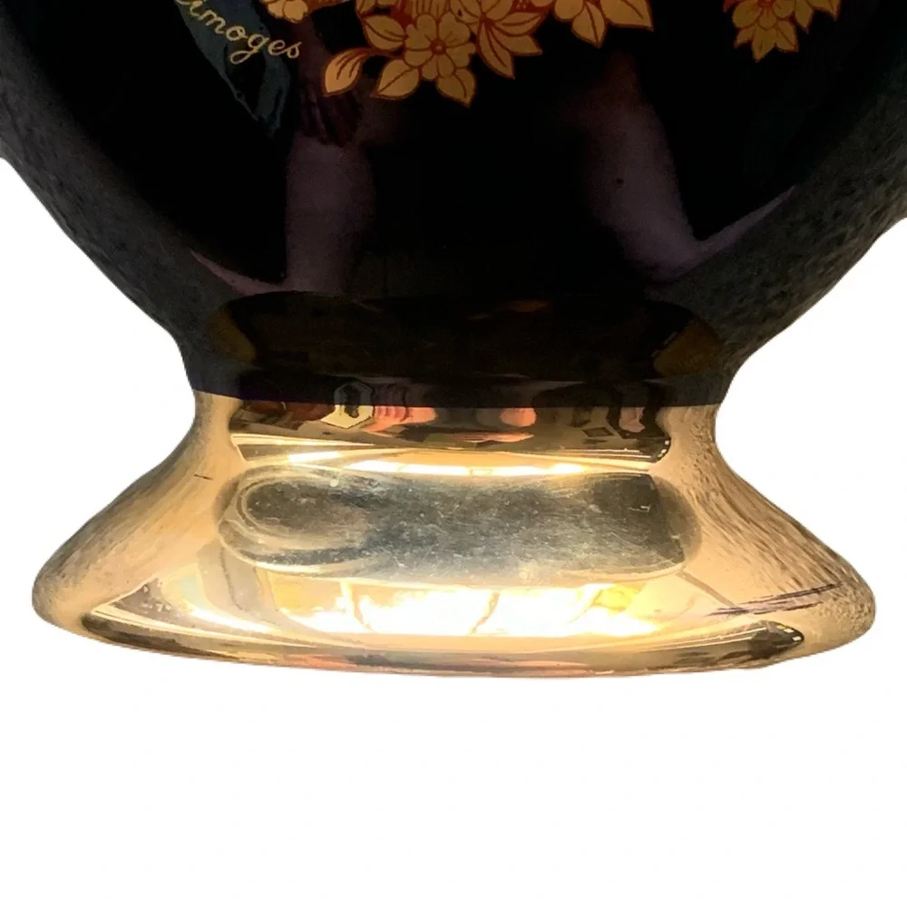 Vintage Limoges France Cobalt Gilded Gold Porcelain Vase Approx 8.25” Romantic
